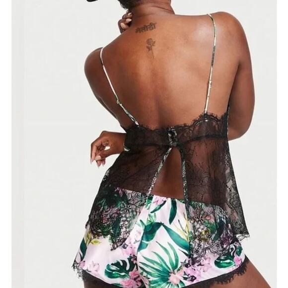 Victoria's Secret Stretch Satin Lace Back Cami Tropic Paradise S - Picture 2 of 6